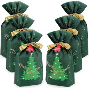 Fabric Gift Bags for Christmas Presents - 6 Pcs Christmas Bags with Drawstring, Large Christmas Gift Bags for Presents, Christmas Gift Wrap Reusable Christmas Bags for Gifts (Red Christmas 6 Designs)