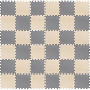100 Tiles Foam Puzzle Floor Play Mat with Borders for Kids Baby Toddlers Multicolor Exercise Eva Mat 12 x 12 Inch Interlocking Foam Padding Playroom, Soft and Safe (Light Gray, Beige)