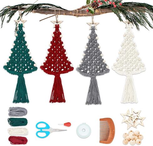 مجموعة أدوات صنع شجرة عيد الميلاد من Macrame، مجموعة مكونة من 4 قطع من أدوات Macrame DIY للبالغين المبتدئين مع تعليمات in Saudi Arabia