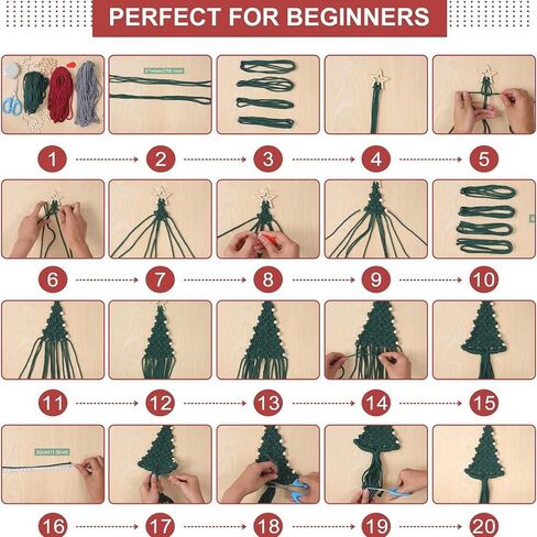 مجموعة أدوات صنع شجرة عيد الميلاد من Macrame، مجموعة مكونة من 4 قطع من أدوات Macrame DIY للبالغين المبتدئين مع تعليمات in Saudi Arabia