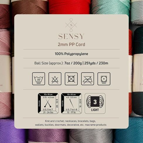 Sensy Premium 2 مم 251 ياردة حبل بوليستر 100% سلك بولي بروبيلين سلك مكرامية 2 مم حقيبة كروشيه حبل مكرامية حبل كروشيه هدية للحياكة (أحمر) in Kuwait