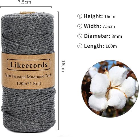 Macrame Cord,2mm x 219yard Cotton Twine String Cord,Natural White Cotton Rope Craft String for DIY Knitting Plant Hangers Christmas Wedding Décor in Kuwait