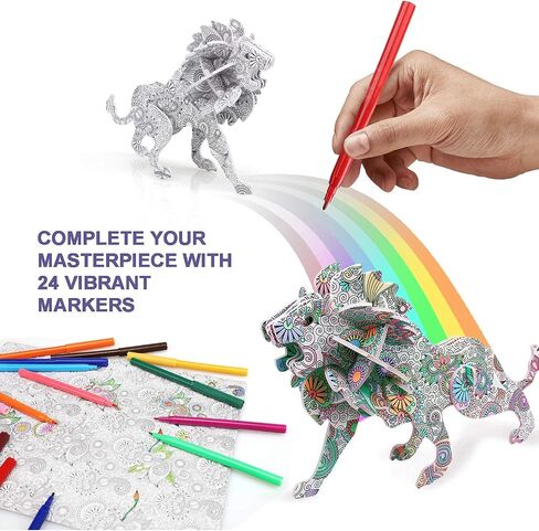 Toy Life 3D Coloring Puzzle Set - 6 Animals Puzzle with 24 Pen Markers Art and Craft Coloring Painting Art Set for Girl 3D Puzzles for Kids Ages 7 8 9 10 11 DIY Art Craft Toys Gift for Girls and Boy in Saudi Arabia