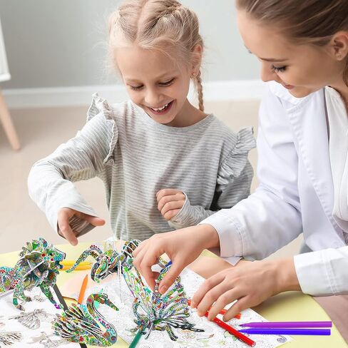 Toy Life 3D Coloring Puzzle Set - 6 Animals Puzzle with 24 Pen Markers Art and Craft Coloring Painting Art Set for Girl 3D Puzzles for Kids Ages 7 8 9 10 11 DIY Art Craft Toys Gift for Girls and Boy in Saudi Arabia