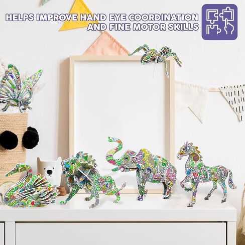 Toy Life 3D Coloring Puzzle Set - 6 Animals Puzzle with 24 Pen Markers Art and Craft Coloring Painting Art Set for Girl 3D Puzzles for Kids Ages 7 8 9 10 11 DIY Art Craft Toys Gift for Girls and Boy in Saudi Arabia