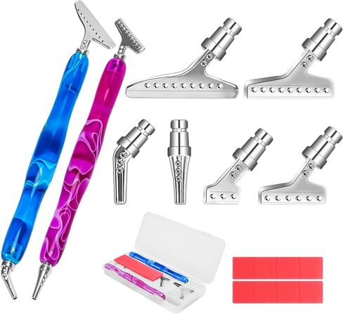 قلم رسم ماسي من هاوتون، أدوات فنية ماسية مع 6 أطراف معدنية و8 طين غراء، أقلام حفر ماسية 5D من الراتنج وأقلام منقطة للرسم الماسي عبر الغرز الفنية - وردي وأزرق in Kuwait