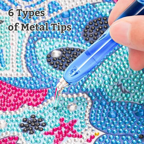 قلم رسم ماسي من هاوتون، أدوات فنية ماسية مع 6 أطراف معدنية و8 طين غراء، أقلام حفر ماسية 5D من الراتنج وأقلام منقطة للرسم الماسي عبر الغرز الفنية - وردي وأزرق in Kuwait