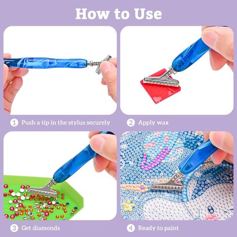 قلم رسم ماسي من هاوتون، أدوات فنية ماسية مع 6 أطراف معدنية و8 طين غراء، أقلام حفر ماسية 5D من الراتنج وأقلام منقطة للرسم الماسي عبر الغرز الفنية - وردي وأزرق in Kuwait