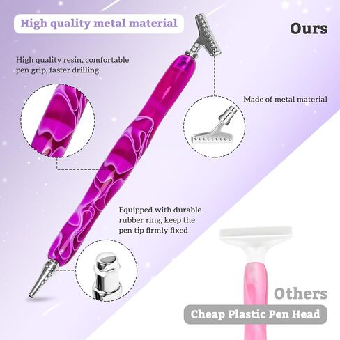 قلم رسم ماسي من هاوتون، أدوات فنية ماسية مع 6 أطراف معدنية و8 طين غراء، أقلام حفر ماسية 5D من الراتنج وأقلام منقطة للرسم الماسي عبر الغرز الفنية - وردي وأزرق in Kuwait