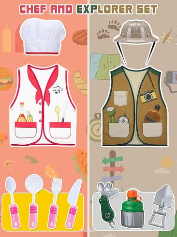 Hoosige 8 Set Kids Dress up Costume Set Christmas Role Play Dressing up Toddler Costume for Boys Girls Age 6+, Firemans, Police, Construction Worker, Cowboys, Painter Etc for Pretend Role Accessories in Kuwait