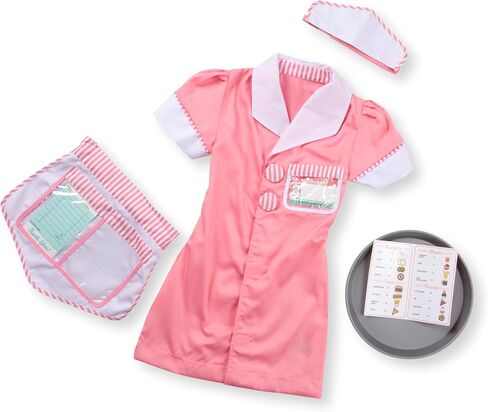 Melissa & Doug Waitress Role Play Costume Set (7 pcs) - Includes Apron, Order Pad, Cap Pink 3-6 years in Saudi Arabia