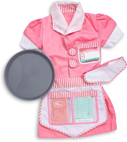 Melissa & Doug Waitress Role Play Costume Set (7 pcs) - Includes Apron, Order Pad, Cap Pink 3-6 years in Saudi Arabia