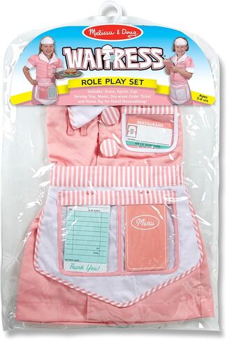 Melissa & Doug Waitress Role Play Costume Set (7 pcs) - Includes Apron, Order Pad, Cap Pink 3-6 years in Saudi Arabia