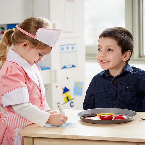 Melissa & Doug Waitress Role Play Costume Set (7 pcs) - Includes Apron, Order Pad, Cap Pink 3-6 years in Saudi Arabia