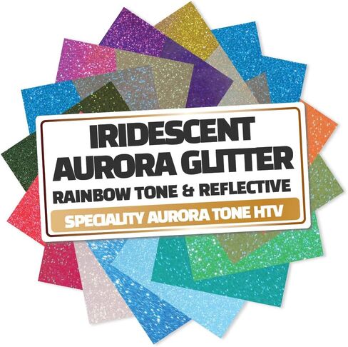 تي شيرت GIO-FLEX Aurora Glitter نقل الحرارة من الفينيل مقاس 10 × 12 بوصة - 12 لامع 4 نوع لامع عاكس HTV لاصق بالكي على النقل متوافق مع Cricut وSilhouette Cameo الضغط الحراري سهل قطع الأعشاب in Kuwait