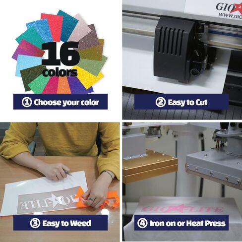 تي شيرت GIO-FLEX Aurora Glitter نقل الحرارة من الفينيل مقاس 10 × 12 بوصة - 12 لامع 4 نوع لامع عاكس HTV لاصق بالكي على النقل متوافق مع Cricut وSilhouette Cameo الضغط الحراري سهل قطع الأعشاب in Kuwait