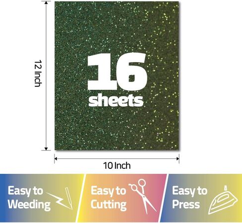 تي شيرت GIO-FLEX Aurora Glitter نقل الحرارة من الفينيل مقاس 10 × 12 بوصة - 12 لامع 4 نوع لامع عاكس HTV لاصق بالكي على النقل متوافق مع Cricut وSilhouette Cameo الضغط الحراري سهل قطع الأعشاب in Kuwait