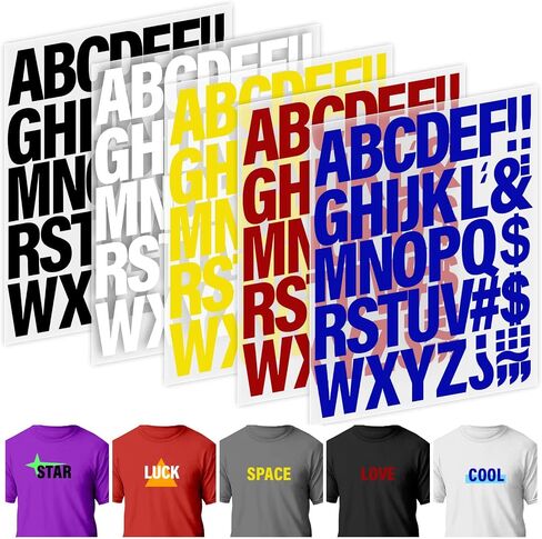24 Sheets 1056 Pieces Iron on Letters for Clothing, 2 Inch 6 Colors Heat Transfer Vinyl Patches PU Alphabets Sticker T-Shirt Printing DIY Crafts Decorations (Black, White, Yellow, Red, Blue, Orange) in Kuwait