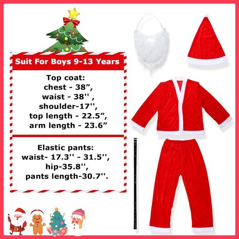 JaGely 2 Set Boys Santa Costume Including 2 Top Santa Suit Costumes, 2 Santa Claus Pant, 2 Black Belt, 2 Santa Beard, 2 Child Santa Hat Christmas Costume Kids Xmas Suit for Boys 9-13 Years in Saudi Arabia
