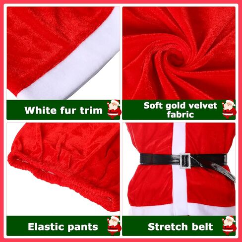JaGely 2 Set Boys Santa Costume Including 2 Top Santa Suit Costumes, 2 Santa Claus Pant, 2 Black Belt, 2 Santa Beard, 2 Child Santa Hat Christmas Costume Kids Xmas Suit for Boys 9-13 Years in Saudi Arabia