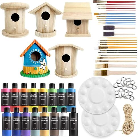 Wooden Birdhouse Kits for Kids - Pixiss 5 Pack DIY Wooden Bird Houses to Paint - Bulk Craft Kits for Kids, DIY Bird House Kit, Paint Your Own Birdhouse - Unfinished Heavy Duty Wood Birdhouses in Kuwait