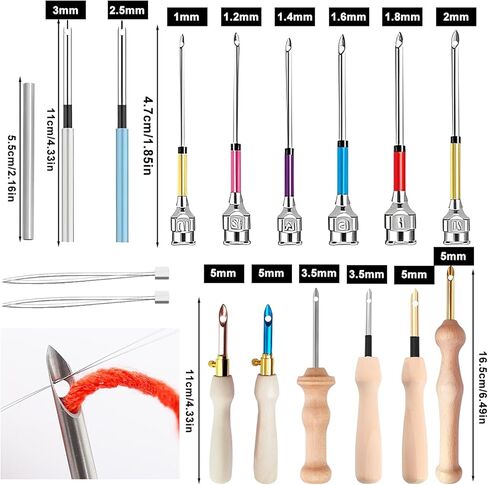 Punch Needle Tool, Wooden Handle Embroidery Punch Needle Set Rug Punch Needle, Punch Needle Threader for Embroidery Floss Cross, Punch Needle Yarn for Beginner DIY Craft Stitching Perfect Decoration in Kuwait