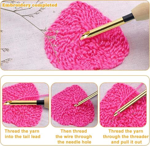 Punch Needle Tool, Wooden Handle Embroidery Punch Needle Set Rug Punch Needle, Punch Needle Threader for Embroidery Floss Cross, Punch Needle Yarn for Beginner DIY Craft Stitching Perfect Decoration in Kuwait