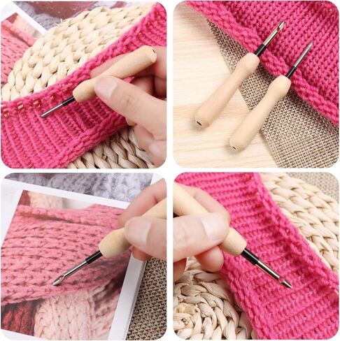Punch Needle Tool, Wooden Handle Embroidery Punch Needle Set Rug Punch Needle, Punch Needle Threader for Embroidery Floss Cross, Punch Needle Yarn for Beginner DIY Craft Stitching Perfect Decoration in Kuwait