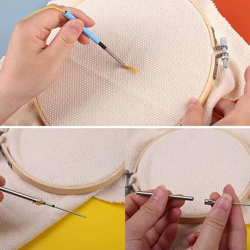 Punch Needle Tool, Wooden Handle Embroidery Punch Needle Set Rug Punch Needle, Punch Needle Threader for Embroidery Floss Cross, Punch Needle Yarn for Beginner DIY Craft Stitching Perfect Decoration in Kuwait