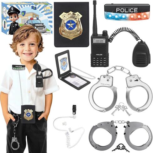 IVENRXIU Police Costume for Kids, 20Pcs Police Officer Costume Pretend Play Toy with Police Accessories and Storage Bag, Kids Halloween Costumes for Girls Boys Role-playing, Cosplay, Themed Parties in Kuwait