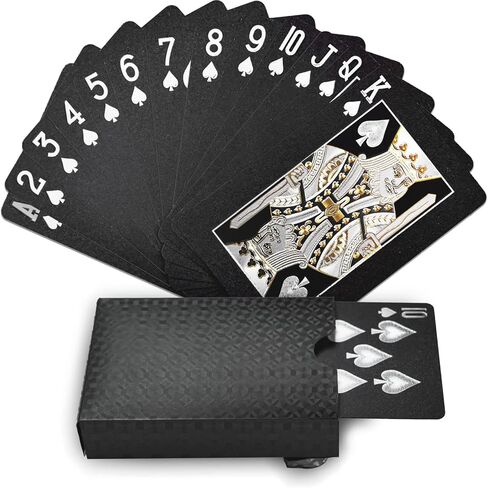 Joyoldelf Cool Black Foil Poker Playing Cards, Waterproof Deck of Cards with Gift Box, Use for Party and Game in Kuwait