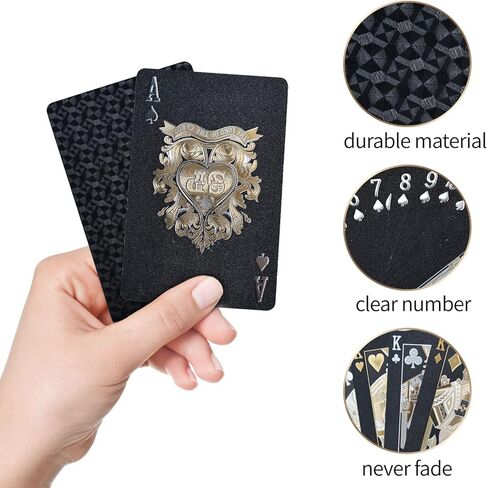 Joyoldelf Cool Black Foil Poker Playing Cards, Waterproof Deck of Cards with Gift Box, Use for Party and Game in Kuwait