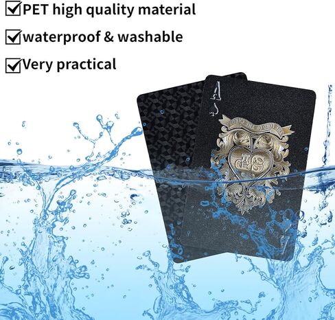 Joyoldelf Cool Black Foil Poker Playing Cards, Waterproof Deck of Cards with Gift Box, Use for Party and Game in Kuwait