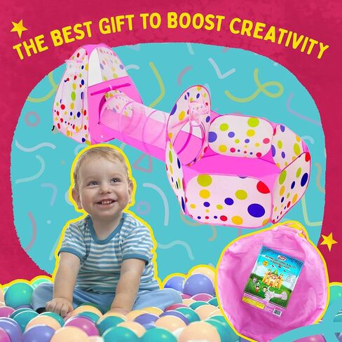 خيمة لعب للأطفال من بلايز، 3 قطع - خيمة لعب مزحف ونفق كروي، بيت للعب مع حلقة كرة السلة للبنات والأولاد والأطفال الصغار للاستخدام في الأماكن المغلقة والخارجية مع حقيبة حمل وردية in Kuwait