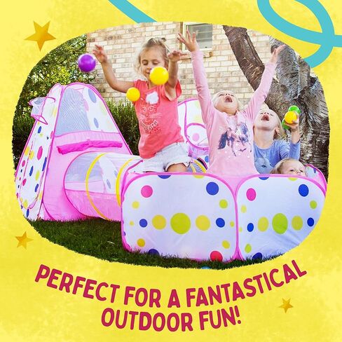 خيمة لعب للأطفال من بلايز، 3 قطع - خيمة لعب مزحف ونفق كروي، بيت للعب مع حلقة كرة السلة للبنات والأولاد والأطفال الصغار للاستخدام في الأماكن المغلقة والخارجية مع حقيبة حمل وردية in Kuwait