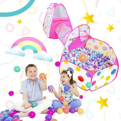 خيمة لعب للأطفال من بلايز، 3 قطع - خيمة لعب مزحف ونفق كروي، بيت للعب مع حلقة كرة السلة للبنات والأولاد والأطفال الصغار للاستخدام في الأماكن المغلقة والخارجية مع حقيبة حمل وردية in Kuwait