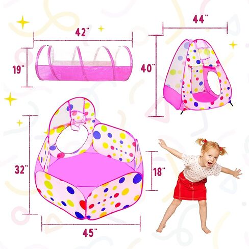 خيمة لعب للأطفال من بلايز، 3 قطع - خيمة لعب مزحف ونفق كروي، بيت للعب مع حلقة كرة السلة للبنات والأولاد والأطفال الصغار للاستخدام في الأماكن المغلقة والخارجية مع حقيبة حمل وردية in Kuwait