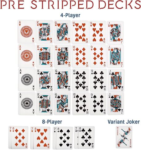 Brybelly Euchre Card Game - 2 Specialty Decks Pre-Stripped to 33 Cards for Classic American Euchre or 32 Card 6-Player Variant - Custom Bower Jacks Card Art and Blank Counter Cards Included in Saudi Arabia