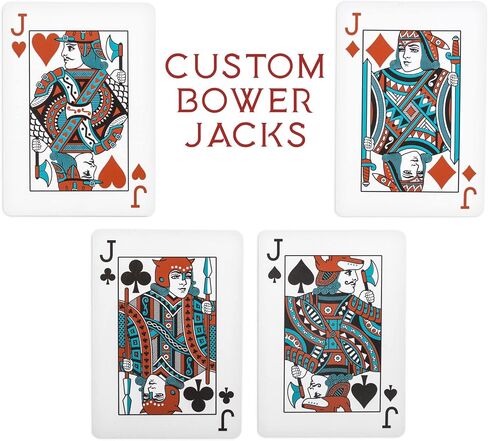 Brybelly Euchre Card Game - 2 Specialty Decks Pre-Stripped to 33 Cards for Classic American Euchre or 32 Card 6-Player Variant - Custom Bower Jacks Card Art and Blank Counter Cards Included in Saudi Arabia