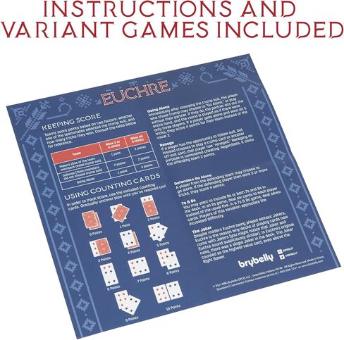 Brybelly Euchre Card Game - 2 Specialty Decks Pre-Stripped to 33 Cards for Classic American Euchre or 32 Card 6-Player Variant - Custom Bower Jacks Card Art and Blank Counter Cards Included in Saudi Arabia