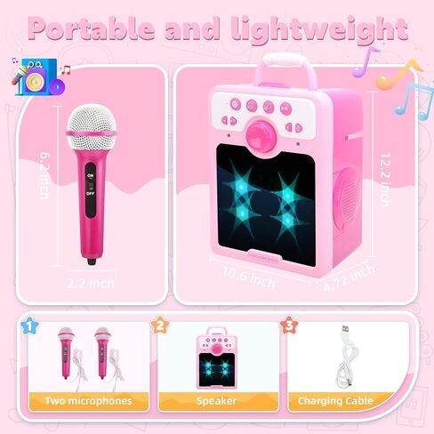 آلة كاريوكي للفتيات مع 2 ميكروفونات، هدايا ألعاب كاريوكي للفتيات من سن 4 إلى 12 سنة، حفلة عيد ميلاد مع اتصال بلوتوث/AUX/USB (وردي) in Kuwait