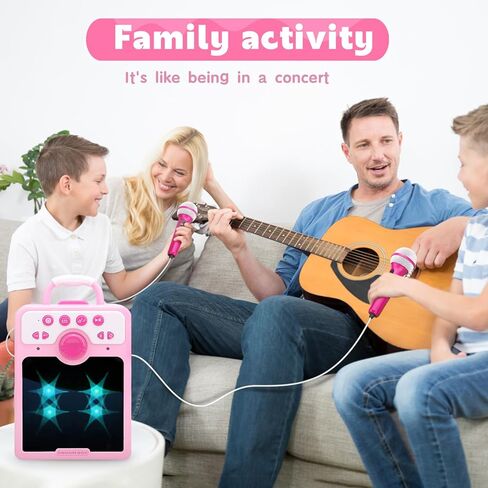 آلة كاريوكي للفتيات مع 2 ميكروفونات، هدايا ألعاب كاريوكي للفتيات من سن 4 إلى 12 سنة، حفلة عيد ميلاد مع اتصال بلوتوث/AUX/USB (وردي) in Kuwait