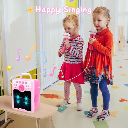 آلة كاريوكي للفتيات مع 2 ميكروفونات، هدايا ألعاب كاريوكي للفتيات من سن 4 إلى 12 سنة، حفلة عيد ميلاد مع اتصال بلوتوث/AUX/USB (وردي) in Kuwait