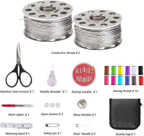 ماكيرونيكس بكرة خيط موصل 2 | 65 قدم/20 متر | 37 اوم/متر | 2 طبقة قابلة للخياطة السلس لاردوينو ليلي باد مع اداة خيط ابرة | مجموعة الخياطة وخيوط الابرة in Kuwait