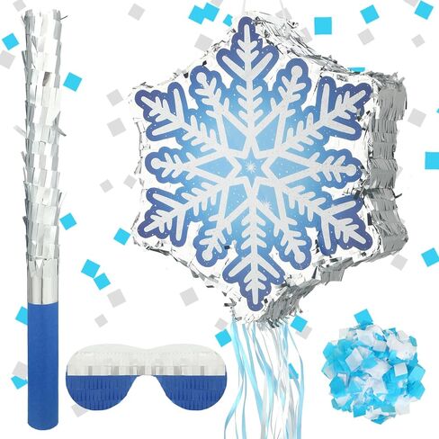 Winter Pinata Frozen Snowflake Pinata Christmas Pinata with Blindfold Bat Confetti 13 x 14.5 Inch Snowflake Pull String Pinata for Christmas Winter Theme Birthday Party Game Decorations Supply in Saudi Arabia