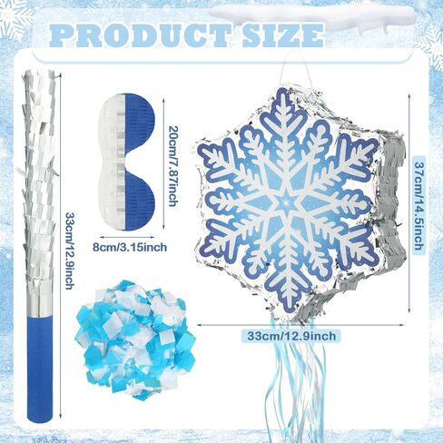 Winter Pinata Frozen Snowflake Pinata Christmas Pinata with Blindfold Bat Confetti 13 x 14.5 Inch Snowflake Pull String Pinata for Christmas Winter Theme Birthday Party Game Decorations Supply in Saudi Arabia