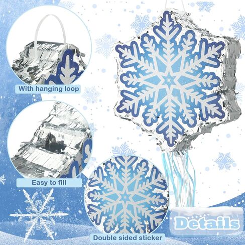Winter Pinata Frozen Snowflake Pinata Christmas Pinata with Blindfold Bat Confetti 13 x 14.5 Inch Snowflake Pull String Pinata for Christmas Winter Theme Birthday Party Game Decorations Supply in Saudi Arabia