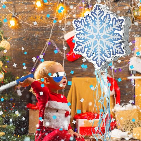 Winter Pinata Frozen Snowflake Pinata Christmas Pinata with Blindfold Bat Confetti 13 x 14.5 Inch Snowflake Pull String Pinata for Christmas Winter Theme Birthday Party Game Decorations Supply in Saudi Arabia