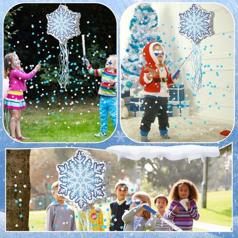 Winter Pinata Frozen Snowflake Pinata Christmas Pinata with Blindfold Bat Confetti 13 x 14.5 Inch Snowflake Pull String Pinata for Christmas Winter Theme Birthday Party Game Decorations Supply in Saudi Arabia