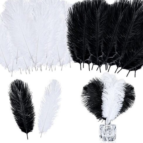 100 Pcs Natural Ostrich Feathers 8-10 Inch/ 20-25 cm Plumes Feathers for Crafts White Black Ostrich Feathers Bulk for DIY Home Decoration Christmas Wedding Party Centerpieces Vase Decor in Saudi Arabia